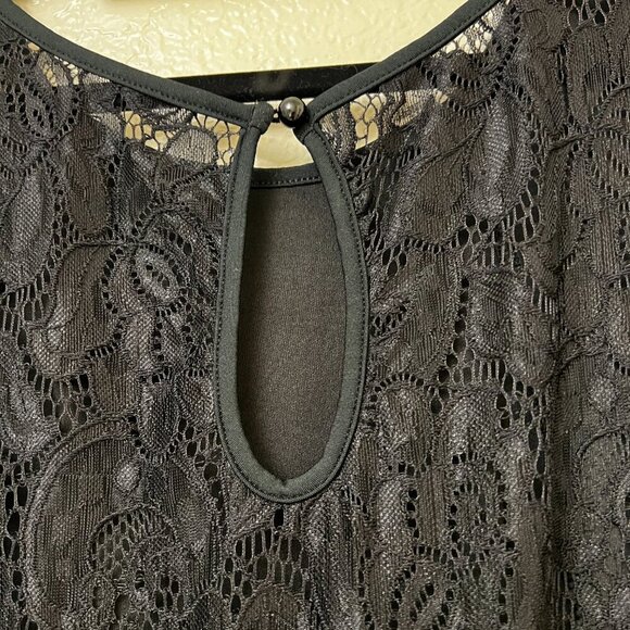 Black Lace Cocktail Party Event Dress Plus‎ Size 4XL Sheer Flare Sleeve Romantic - Picture 6 of 10